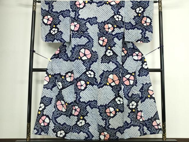 平和屋着物∴夏物　浴衣　有松鳴海絞り　草花文　綿　逸品　DABJ4424cd