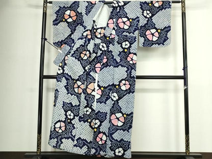 平和屋着物∴夏物　浴衣　有松鳴海絞り　草花文　綿　逸品　DABJ4424cd
