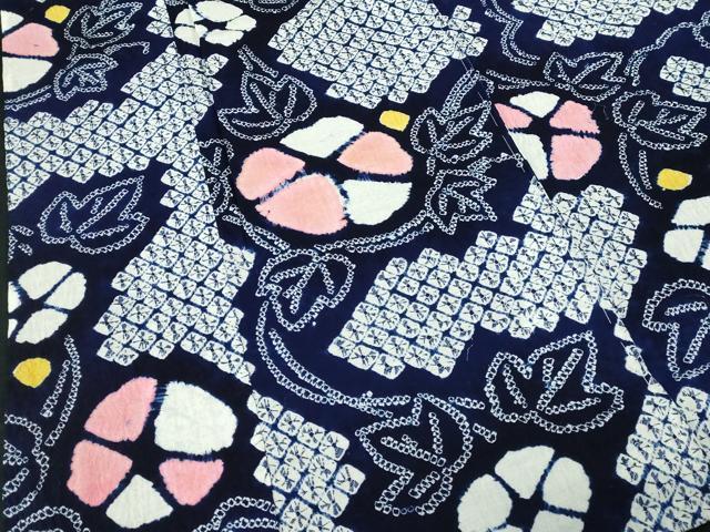 平和屋着物∴夏物　浴衣　有松鳴海絞り　草花文　綿　逸品　DABJ4424cd