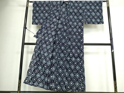 平和屋着物∴夏物　浴衣　有松鳴海絞り　菱花文　綿　逸品　DABJ4427cd