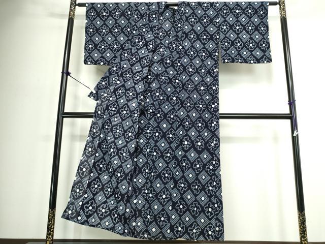 平和屋着物∴夏物　浴衣　有松鳴海絞り　菱花文　綿　逸品　DABJ4427cd