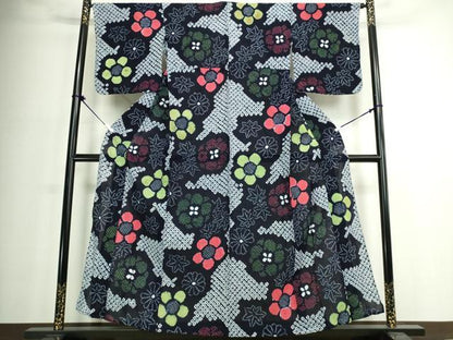 平和屋着物∴夏物　浴衣　有松鳴海絞り　舞花文　綿　逸品　DABJ4428cd