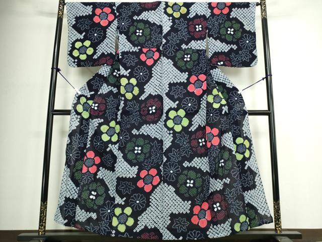 平和屋着物∴夏物　浴衣　有松鳴海絞り　舞花文　綿　逸品　DABJ4428cd