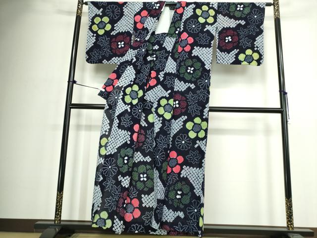 平和屋着物∴夏物　浴衣　有松鳴海絞り　舞花文　綿　逸品　DABJ4428cd