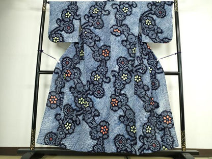 平和屋着物∴夏物　浴衣　有松鳴海絞り　枝花文　綿　逸品　DABJ4429cd