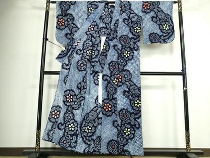 平和屋着物∴夏物　浴衣　有松鳴海絞り　枝花文　綿　逸品　DABJ4429cd