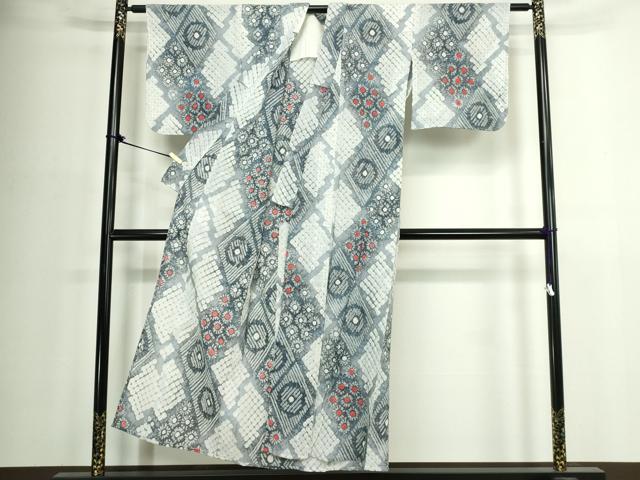 平和屋着物∴夏物　浴衣　有松鳴海絞り　菱花文　綿　逸品　DABJ4430cd