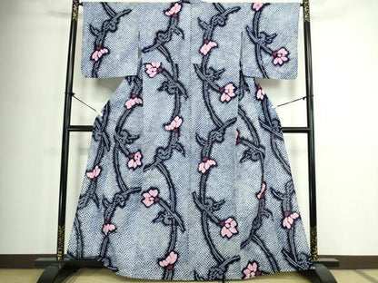平和屋着物∴夏物　浴衣　有松鳴海絞り　草花文　綿　逸品　DABJ4432cd