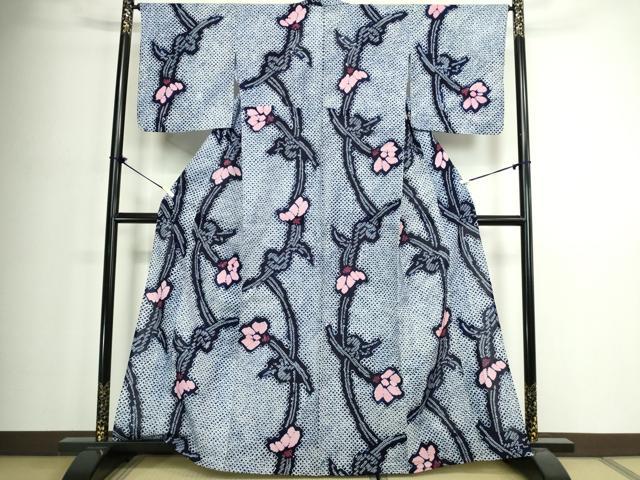 平和屋着物∴夏物　浴衣　有松鳴海絞り　草花文　綿　逸品　DABJ4432cd