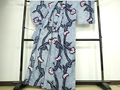 平和屋着物∴夏物　浴衣　有松鳴海絞り　草花文　綿　逸品　DABJ4432cd