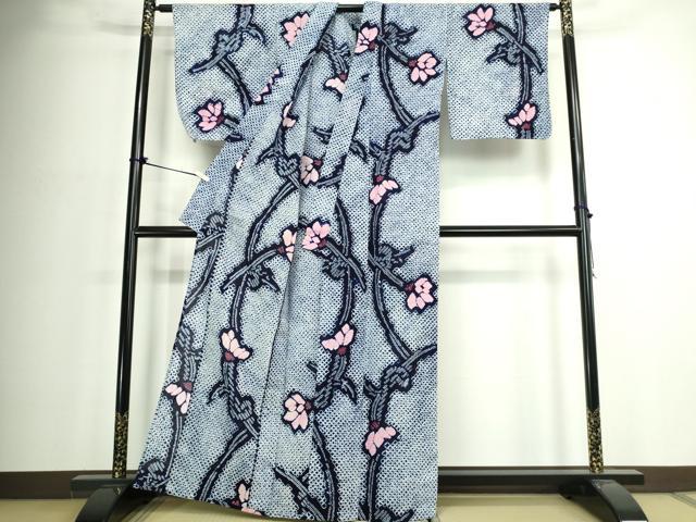 平和屋着物∴夏物　浴衣　有松鳴海絞り　草花文　綿　逸品　DABJ4432cd