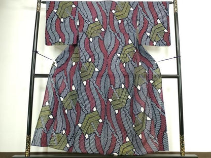 平和屋着物∴夏物　浴衣　有松鳴海絞り　流水幾何学文　綿　逸品　DABJ4436cd