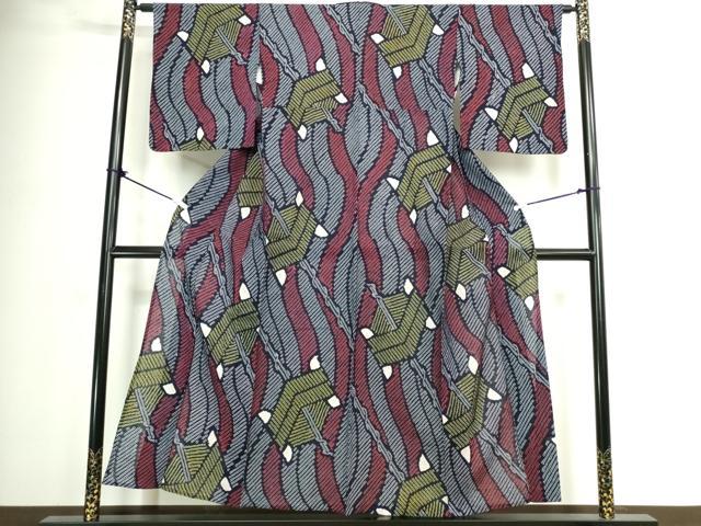 平和屋着物∴夏物　浴衣　有松鳴海絞り　流水幾何学文　綿　逸品　DABJ4436cd