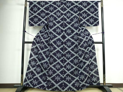 平和屋着物∴夏物　浴衣　注染　手縫い　花菱文　逸品　DABJ4442cd
