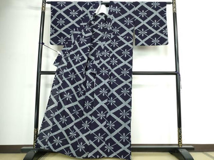 平和屋着物∴夏物　浴衣　注染　手縫い　花菱文　逸品　DABJ4442cd