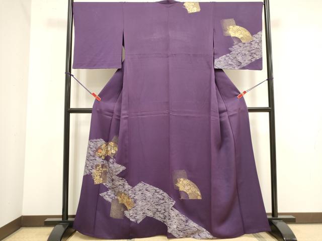 平和屋着物▽訪問着　単衣　刺繍　扇面花文　金彩　正絹　逸品　DABJ4456cd
