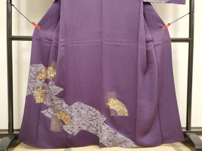 平和屋着物▽訪問着　単衣　刺繍　扇面花文　金彩　正絹　逸品　DABJ4456cd