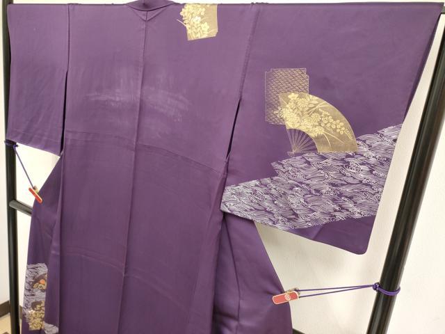 平和屋着物▽訪問着　単衣　刺繍　扇面花文　金彩　正絹　逸品　DABJ4456cd