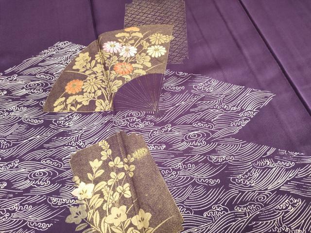 平和屋着物▽訪問着　単衣　刺繍　扇面花文　金彩　正絹　逸品　DABJ4456cd