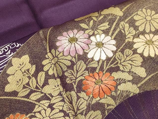 平和屋着物▽訪問着　単衣　刺繍　扇面花文　金彩　正絹　逸品　DABJ4456cd