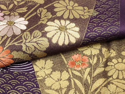 平和屋着物▽訪問着　単衣　刺繍　扇面花文　金彩　正絹　逸品　DABJ4456cd