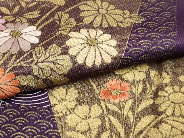 平和屋着物▽訪問着　単衣　刺繍　扇面花文　金彩　正絹　逸品　DABJ4456cd