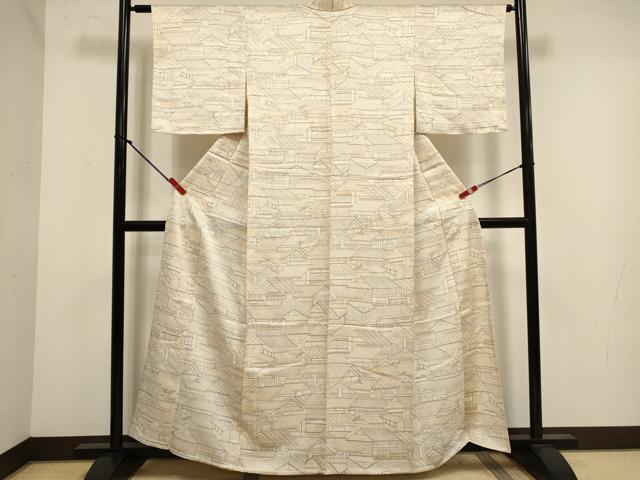 平和屋着物▽上質な小紋　単衣　風景文　正絹　逸品　DABJ4469cd