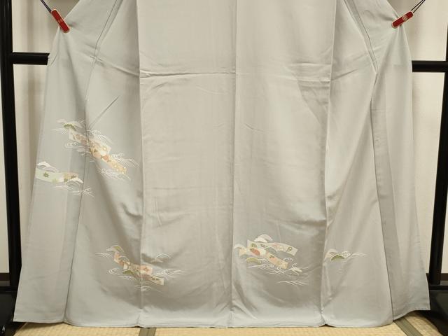 平和屋着物▽訪問着　単衣　友禅　流水松文　宝尽くし　正絹　逸品　DABJ4475cd