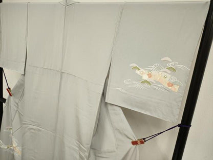 平和屋着物▽訪問着　単衣　友禅　流水松文　宝尽くし　正絹　逸品　DABJ4475cd