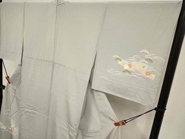 平和屋着物▽訪問着　単衣　友禅　流水松文　宝尽くし　正絹　逸品　DABJ4475cd