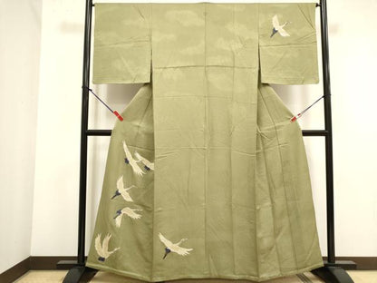 平和屋着物▽訪問着　単衣　飛鶴文　正絹　逸品　DABJ4476cd