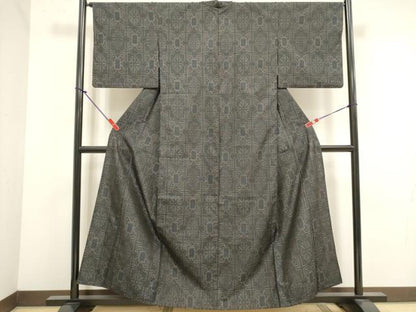 平和屋着物▽本場大島紬　単衣　幾何学花文　やまと誂製　正絹　逸品　DABJ4480cd