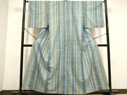 平和屋着物▽上質な紬　単衣　麻の葉間道　正絹　逸品　DABJ4482cd