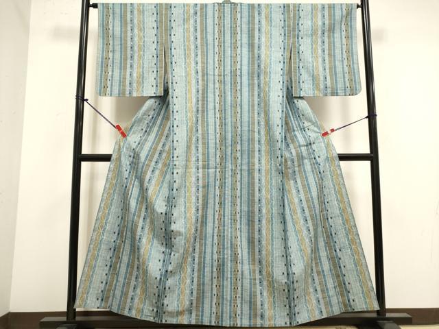 平和屋着物▽上質な紬　単衣　麻の葉間道　正絹　逸品　DABJ4482cd