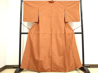 平和屋着物▽結城紬　単衣　煉瓦色　正絹　逸品　DABJ4489cd