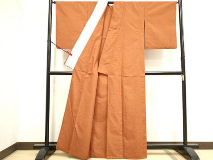 平和屋着物▽結城紬　単衣　煉瓦色　正絹　逸品　DABJ4489cd