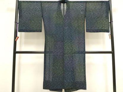 平和屋着物▽道中着　スリーシーズン　春夏秋　塵除け　流水花文　ロング丈　正絹　逸品　DABJ4491cd