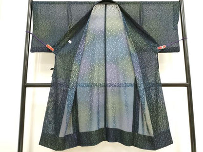 平和屋着物▽道中着　スリーシーズン　春夏秋　塵除け　流水花文　ロング丈　正絹　逸品　DABJ4491cd