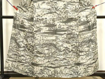 平和屋着物▽訪問着　単衣　作家物　ぜんまい紬　渡橋風景シルエット　ますいわ屋扱い　正絹　逸品　DABJ4494cd