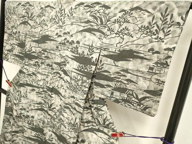 平和屋着物▽訪問着　単衣　作家物　ぜんまい紬　渡橋風景シルエット　ますいわ屋扱い　正絹　逸品　DABJ4494cd