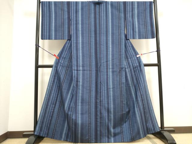 平和屋着物▽上質な紬　単衣　亀甲間道　正絹　逸品　DABJ4497cd