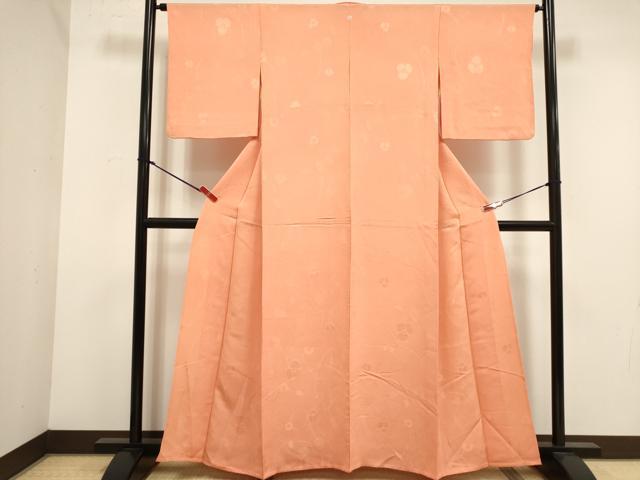 平和屋着物▽上質な色無地　単衣　枝花地紋　宍色　正絹　逸品　DABJ4499cd