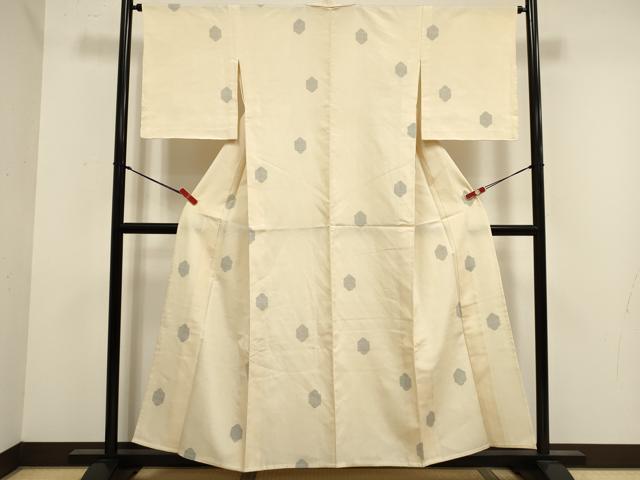 平和屋着物▽結城紬　単衣　80亀甲　飛び亀甲柄　正絹　逸品　DABJ4501cd