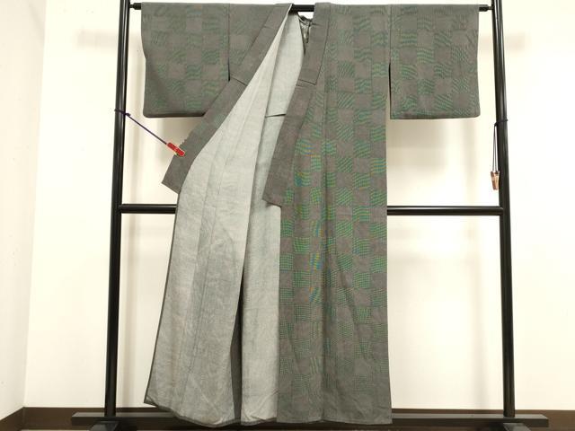 平和屋着物▽小紋師　宍戸陵　江戸小紋　単衣　行儀　角通し　黒地　正絹　逸品　DABJ4505cd