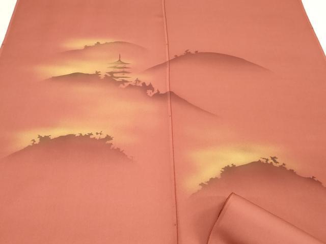 平和屋着物▼羽織・コート　反物　羽尺　刺繍　風景シルエット　暈し染め　金彩　逸品　未使用　DABJ4551zy