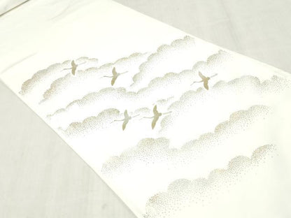 平和屋着物▼長襦袢　反物　着尺　飛鶴文　金銀彩　逸品　未使用　DABJ4601zy