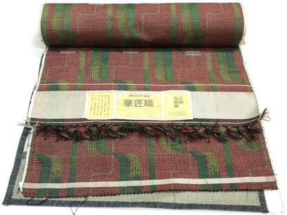 平和屋着物▼真綿紬　反物　着尺　華匠織　幾何学文　証紙付き　逸品　未使用　DABJ4642zy