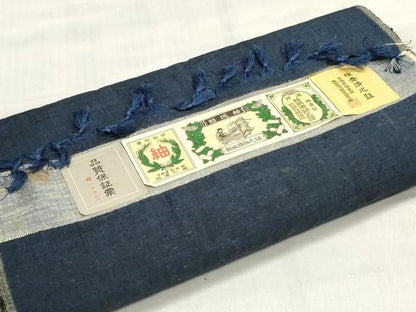 平和屋着物▼男性　結城紬　反物　着尺　アンサンブル　紺青色　証紙付き　逸品　未使用　DABJ4662zy