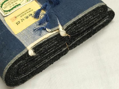 平和屋着物▼男性　結城紬　反物　着尺　アンサンブル　紺青色　証紙付き　逸品　未使用　DABJ4662zy