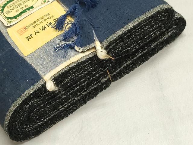 平和屋着物▼男性　結城紬　反物　着尺　アンサンブル　紺青色　証紙付き　逸品　未使用　DABJ4662zy